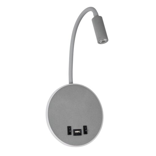 GloboStar® GLOBOSTAR® GOOSE 61694 Μοντέρνο Φωτιστικό Τοίχου - Απλίκα Ξενοδοχείου Reading Light με Φορτιστή USB 3A LED 6W 600lm 36° & 360° AC 220-240V IP20 Θερμό Λευκό 2700K - Bridgelux COB Chip & TÜV SÜD Driver - Γκρι Ανθρακί Ματ - Μ15.5 x Π22.5 x Υ30cm - 3 Χρόνια Εγγύηση