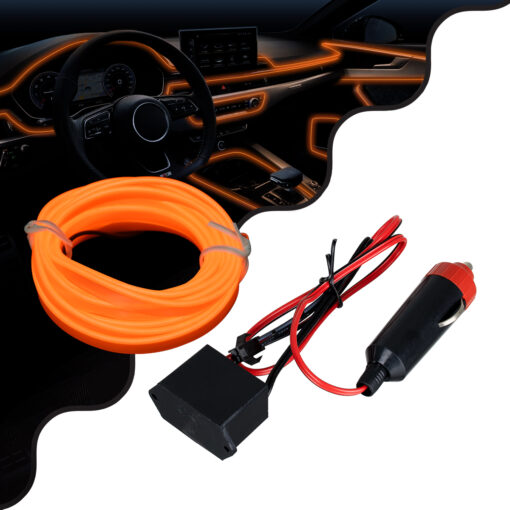 GloboStar® GloboStar® 82201 TUBE 360° Degree Διακοσμητική EL-Wire Neon Αυτοκινήτου Κορδόνι ΣΕΤ 3m 1W/3m 30lm/m 360° DC 12V με Βύσμα Αναπτήρα Αυτοκινήτου Αδιάβροχη IP68 Πορτοκαλί