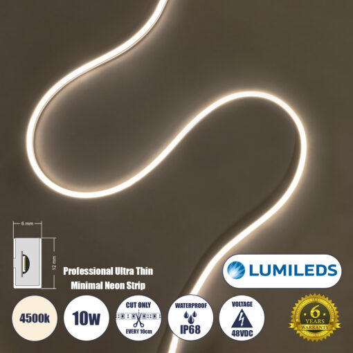 GloboStar® GloboStar® NEONPRO 61526 Professional Neon Flex LED 10W/m 1250lm/m 120° DC 48V Αδιάβροχη IP68 - 120 x SMD 2835 LED Chip/Μέτρο - Dimmable - Μ100 x Π6 x Υ1.2cm - Φυσικό Λευκό 4500K - LUMILEDS High Efficiency Chips - 6 Χρόνια Εγγύηση