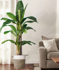 GloboStar® Artificial Garden CHALKI 20200 Διακοσμητικό Πλεκτό Καλάθι - Κασπώ Γλάστρα - Flower Pot Μπεζ Σκούρο με Λευκό Π35cm x Υ40cm 17 20017 20200 1