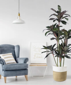 GloboStar® Artificial Garden PALAWAN 20202 Διακοσμητικό Πλεκτό Καλάθι - Κασπώ Γλάστρα - Flower Pot Μπεζ με Λευκό Π30cm x Υ30cm 17 20041 20202