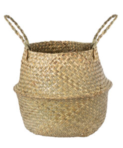 GloboStar® GloboStar® Artificial Garden IBIZA 20196 Διακοσμητικό Ψάθινο Καλάθι - Κασπώ Γλάστρα - Flower Pot  Μπεζ Π30cm x Υ35cm