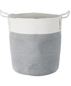 GloboStar® GloboStar® Artificial Garden KASTELLORIZO 20198 Διακοσμητικό Πλεκτό Καλάθι - Κασπώ Γλάστρα - Flower Pot Γκρι με Λευκό Π35cm x Υ40cm