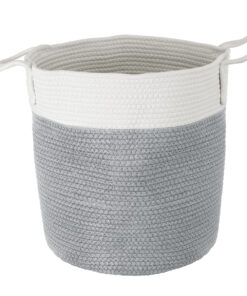 Alternative view of GloboStar® Artificial Garden KASTELLORIZO 20198 Διακοσμητικό Πλεκτό Καλάθι - Κασπώ Γλάστρα - Flower Pot  Γκρι με Λευκό Π35cm x Υ40cm