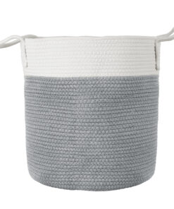 GloboStar® Artificial Garden KASTELLORIZO 20198 Διακοσμητικό Πλεκτό Καλάθι - Κασπώ Γλάστρα - Flower Pot Γκρι με Λευκό Π35cm x Υ40cm 12 20198 4
