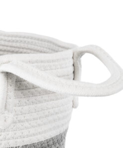 GloboStar® Artificial Garden KASTELLORIZO 20198 Διακοσμητικό Πλεκτό Καλάθι - Κασπώ Γλάστρα - Flower Pot Γκρι με Λευκό Π35cm x Υ40cm 13 20198 5