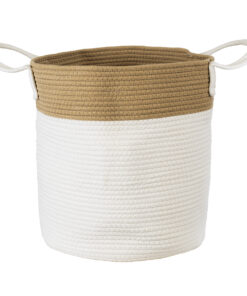 GloboStar® GloboStar® Artificial Garden SAMOTHRAKI 20199 Διακοσμητικό Πλεκτό Καλάθι - Κασπώ Γλάστρα - Flower Pot  Μπεζ με Λευκό Π35cm x Υ40cm