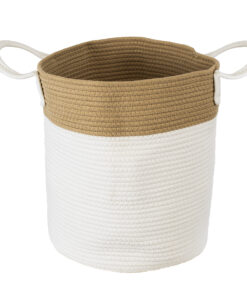 Alternative view of GloboStar® Artificial Garden SAMOTHRAKI 20199 Διακοσμητικό Πλεκτό Καλάθι - Κασπώ Γλάστρα - Flower Pot  Μπεζ με Λευκό Π35cm x Υ40cm