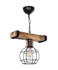 GLOBOSTAR® STARLO 201-0004 Vintage Κρεμαστό Φωτιστικό Οροφής με Ντουί 1 x E27 AC 220-240V IP20 - Μπεζ & Μαύρο - Μ30 x Π16 x Υ23cm 12 201 0004 3