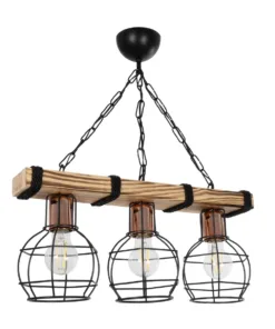 GLOBOSTAR® STARLO 201-0006 Vintage Κρεμαστό Φωτιστικό Οροφής με Ντουί 3 x E27 AC 220-240V IP20 - Μπεζ, Μαύρο & Χάλκινο - Μ50 x Π16 x Υ23cm 12 201 0006 3