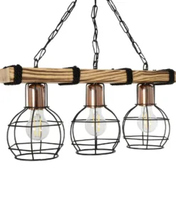 GLOBOSTAR® STARLO 201-0006 Vintage Κρεμαστό Φωτιστικό Οροφής με Ντουί 3 x E27 AC 220-240V IP20 - Μπεζ, Μαύρο & Χάλκινο - Μ50 x Π16 x Υ23cm 13 201 0006 4