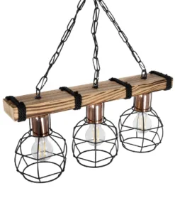 GLOBOSTAR® STARLO 201-0006 Vintage Κρεμαστό Φωτιστικό Οροφής με Ντουί 3 x E27 AC 220-240V IP20 - Μπεζ, Μαύρο & Χάλκινο - Μ50 x Π16 x Υ23cm 15 201 0006 6