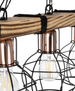 GLOBOSTAR® STARLO 201-0006 Vintage Κρεμαστό Φωτιστικό Οροφής με Ντουί 3 x E27 AC 220-240V IP20 - Μπεζ, Μαύρο & Χάλκινο - Μ50 x Π16 x Υ23cm 16 201 0006 7