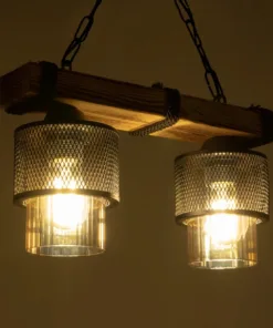 Alternative view of GLOBOSTAR® GLORA 201-0008 Vintage Κρεμαστό Φωτιστικό Οροφής με Ντουί 2 x E27 AC 220-240V IP20 - Μπεζ, Μαύρο & Μελί - Μ38 x Π12 x Υ21cm