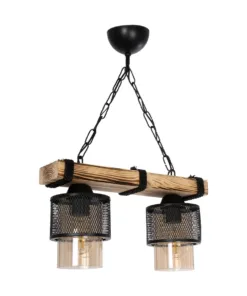 GLOBOSTAR® GLORA 201-0008 Vintage Κρεμαστό Φωτιστικό Οροφής με Ντουί 2 x E27 AC 220-240V IP20 - Μπεζ, Μαύρο & Μελί - Μ38 x Π12 x Υ21cm 12 201 0008 3