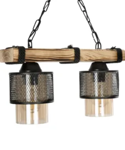 GLOBOSTAR® GLORA 201-0008 Vintage Κρεμαστό Φωτιστικό Οροφής με Ντουί 2 x E27 AC 220-240V IP20 - Μπεζ, Μαύρο & Μελί - Μ38 x Π12 x Υ21cm 13 201 0008 4