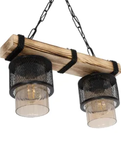 GLOBOSTAR® GLORA 201-0008 Vintage Κρεμαστό Φωτιστικό Οροφής με Ντουί 2 x E27 AC 220-240V IP20 - Μπεζ, Μαύρο & Μελί - Μ38 x Π12 x Υ21cm 14 201 0008 5