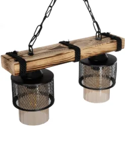 GLOBOSTAR® GLORA 201-0008 Vintage Κρεμαστό Φωτιστικό Οροφής με Ντουί 2 x E27 AC 220-240V IP20 - Μπεζ, Μαύρο & Μελί - Μ38 x Π12 x Υ21cm 15 201 0008 6