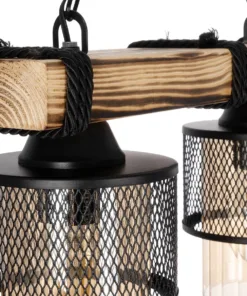 GLOBOSTAR® GLORA 201-0008 Vintage Κρεμαστό Φωτιστικό Οροφής με Ντουί 2 x E27 AC 220-240V IP20 - Μπεζ, Μαύρο & Μελί - Μ38 x Π12 x Υ21cm 16 201 0008 7