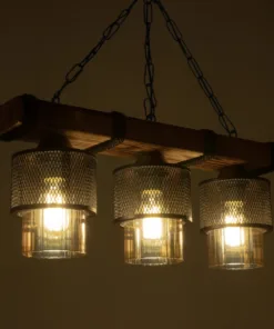 Alternative view of GLOBOSTAR® GLORA 201-0009 Vintage Κρεμαστό Φωτιστικό Οροφής με Ντουί 3 x E27 AC 220-240V IP20 - Μπεζ, Μαύρο & Μελί - Μ50 x Π12 x Υ21cm