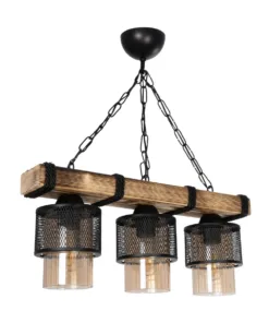 GLOBOSTAR® GLORA 201-0009 Vintage Κρεμαστό Φωτιστικό Οροφής με Ντουί 3 x E27 AC 220-240V IP20 - Μπεζ, Μαύρο & Μελί - Μ50 x Π12 x Υ21cm 12 201 0009 3