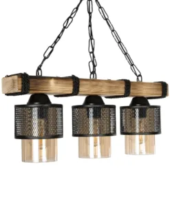 GLOBOSTAR® GLORA 201-0009 Vintage Κρεμαστό Φωτιστικό Οροφής με Ντουί 3 x E27 AC 220-240V IP20 - Μπεζ, Μαύρο & Μελί - Μ50 x Π12 x Υ21cm 13 201 0009 4