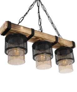 GLOBOSTAR® GLORA 201-0009 Vintage Κρεμαστό Φωτιστικό Οροφής με Ντουί 3 x E27 AC 220-240V IP20 - Μπεζ, Μαύρο & Μελί - Μ50 x Π12 x Υ21cm 14 201 0009 5