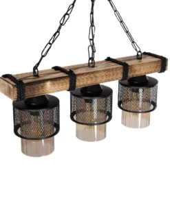 GLOBOSTAR® GLORA 201-0009 Vintage Κρεμαστό Φωτιστικό Οροφής με Ντουί 3 x E27 AC 220-240V IP20 - Μπεζ, Μαύρο & Μελί - Μ50 x Π12 x Υ21cm 15 201 0009 6