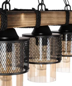 GLOBOSTAR® GLORA 201-0009 Vintage Κρεμαστό Φωτιστικό Οροφής με Ντουί 3 x E27 AC 220-240V IP20 - Μπεζ, Μαύρο & Μελί - Μ50 x Π12 x Υ21cm 16 201 0009 7