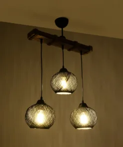 GloboStar® GLOBOSTAR® LUMA 201-0010 Vintage Κρεμαστό Φωτιστικό Οροφής με Ντουί 3 x E27 AC 220-240V IP20 - Μπεζ & Μαύρο - Μ55 x Π18 x Υ65cm