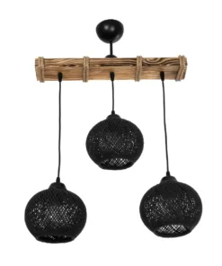 GLOBOSTAR® LUMA 201-0010 Vintage Κρεμαστό Φωτιστικό Οροφής με Ντουί 3 x E27 AC 220-240V IP20 - Μπεζ & Μαύρο - Μ55 x Π18 x Υ65cm 11 201 0010 4