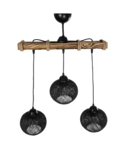 GLOBOSTAR® LUMA 201-0010 Vintage Κρεμαστό Φωτιστικό Οροφής με Ντουί 3 x E27 AC 220-240V IP20 - Μπεζ & Μαύρο - Μ55 x Π18 x Υ65cm 12 201 0010 5