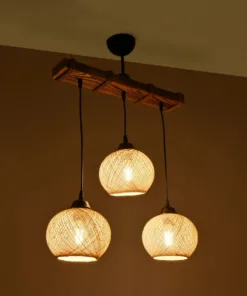 GloboStar® GLOBOSTAR® LUMA 201-0011 Vintage Κρεμαστό Φωτιστικό Οροφής με Ντουί 3 x E27 AC 220-240V IP20 - Μπεζ & Μαύρο - Μ55 x Π18 x Υ65cm