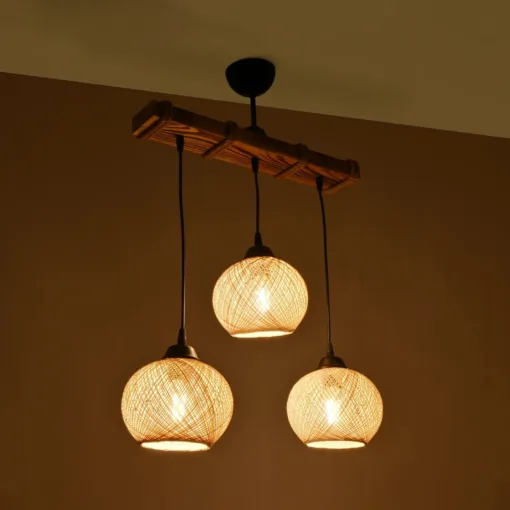 GloboStar® GLOBOSTAR® LUMA 201-0011 Vintage Κρεμαστό Φωτιστικό Οροφής με Ντουί 3 x E27 AC 220-240V IP20 - Μπεζ & Μαύρο - Μ55 x Π18 x Υ65cm