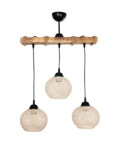 Alternative view of GLOBOSTAR® LUMA 201-0011 Vintage Κρεμαστό Φωτιστικό Οροφής με Ντουί 3 x E27 AC 220-240V IP20 - Μπεζ & Μαύρο - Μ55 x Π18 x Υ65cm