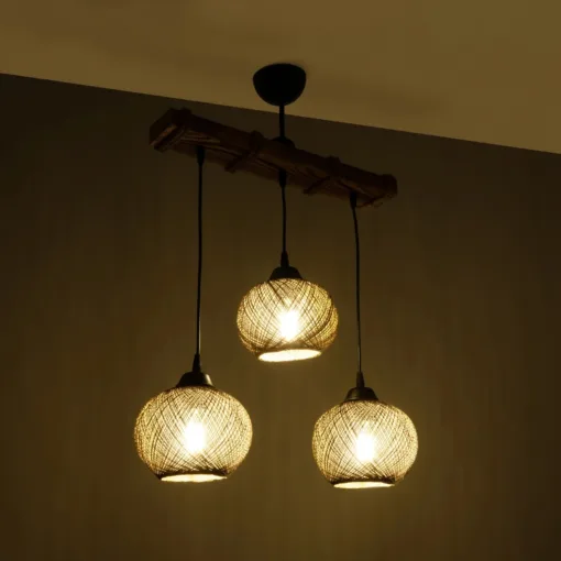 GloboStar® GLOBOSTAR® LUMA 201-0012 Vintage Κρεμαστό Φωτιστικό Οροφής με Ντουί 3 x E27 AC 220-240V IP20 - Καφέ & Μπεζ - Μ55 x Π18 x Υ65cm