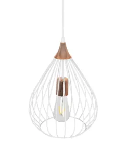 GLOBOSTAR® RADIARO 201-0014 Vintage Κρεμαστό Φωτιστικό Οροφής με Ντουί 1 x E27 AC 220-240V IP20 - Λευκό & Χάλκινο - Μ26 x Π26 x Υ35cm 15 201 0014 6