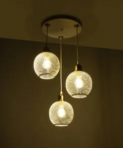 Alternative view of GLOBOSTAR® VIVIDUS 201-0021 Vintage Κρεμαστό Φωτιστικό Οροφής με Ντουί 3 x E27 AC 220-240V IP20 - Λευκό & Χρυσό - Μ40 x Π40 x Υ60cm