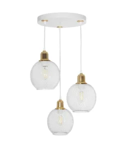 GLOBOSTAR® VIVIDUS 201-0021 Vintage Κρεμαστό Φωτιστικό Οροφής με Ντουί 3 x E27 AC 220-240V IP20 - Λευκό & Χρυσό - Μ40 x Π40 x Υ60cm 12 201 0021 3