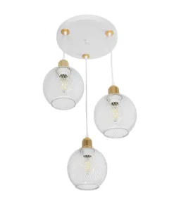 GLOBOSTAR® VIVIDUS 201-0021 Vintage Κρεμαστό Φωτιστικό Οροφής με Ντουί 3 x E27 AC 220-240V IP20 - Λευκό & Χρυσό - Μ40 x Π40 x Υ60cm 13 201 0021 4