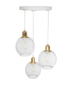 GLOBOSTAR® VIVIDUS 201-0021 Vintage Κρεμαστό Φωτιστικό Οροφής με Ντουί 3 x E27 AC 220-240V IP20 - Λευκό & Χρυσό - Μ40 x Π40 x Υ60cm 14 201 0021 5