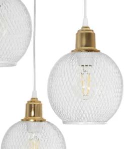 GLOBOSTAR® VIVIDUS 201-0021 Vintage Κρεμαστό Φωτιστικό Οροφής με Ντουί 3 x E27 AC 220-240V IP20 - Λευκό & Χρυσό - Μ40 x Π40 x Υ60cm 15 201 0021 6