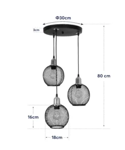 GLOBOSTAR® VIVIDUS 201-0021 Vintage Κρεμαστό Φωτιστικό Οροφής με Ντουί 3 x E27 AC 220-240V IP20 - Λευκό & Χρυσό - Μ40 x Π40 x Υ60cm 18 201 0021 9