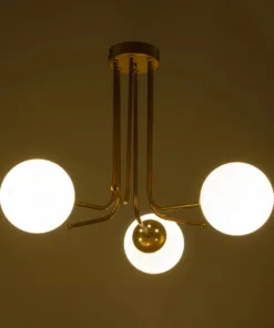 Alternative view of GloboStar® SHINY 201-0028 Vintage Φωτιστικό Οροφής Μπάλα Τρίφωτο 3 x E27 IP20 Χρυσό Μέταλλο με Λευκό Γυαλί - Μ70 x Π70 x Υ16cm