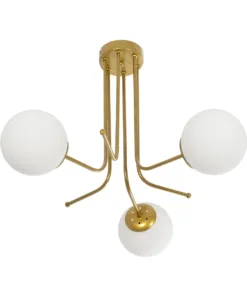 GloboStar® SHINY 201-0028 Vintage Φωτιστικό Οροφής Μπάλα Τρίφωτο 3 x E27 IP20 Χρυσό Μέταλλο με Λευκό Γυαλί - Μ70 x Π70 x Υ16cm 13 201 0028 4