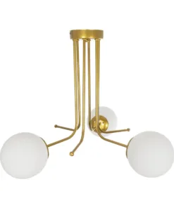 GloboStar® SHINY 201-0028 Vintage Φωτιστικό Οροφής Μπάλα Τρίφωτο 3 x E27 IP20 Χρυσό Μέταλλο με Λευκό Γυαλί - Μ70 x Π70 x Υ16cm 14 201 0028 5