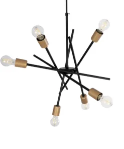 GloboStar® SUNFY 201-0030 Μοντέρνο Φωτιστικό Οροφής Πλέγμα Πολύφωτο 6 x E27 IP20 Μαύρο & Μπρούτζινο Μέταλλο - Μ57 x Π57 x Υ85cm 12 201 0030 3