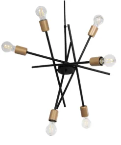 GloboStar® SUNFY 201-0030 Μοντέρνο Φωτιστικό Οροφής Πλέγμα Πολύφωτο 6 x E27 IP20 Μαύρο & Μπρούτζινο Μέταλλο - Μ57 x Π57 x Υ85cm 13 201 0030 4