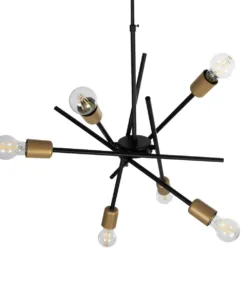 GloboStar® SUNFY 201-0030 Μοντέρνο Φωτιστικό Οροφής Πλέγμα Πολύφωτο 6 x E27 IP20 Μαύρο & Μπρούτζινο Μέταλλο - Μ57 x Π57 x Υ85cm 14 201 0030 5