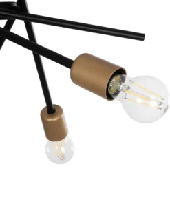 GloboStar® SUNFY 201-0030 Μοντέρνο Φωτιστικό Οροφής Πλέγμα Πολύφωτο 6 x E27 IP20 Μαύρο & Μπρούτζινο Μέταλλο - Μ57 x Π57 x Υ85cm 15 201 0030 6